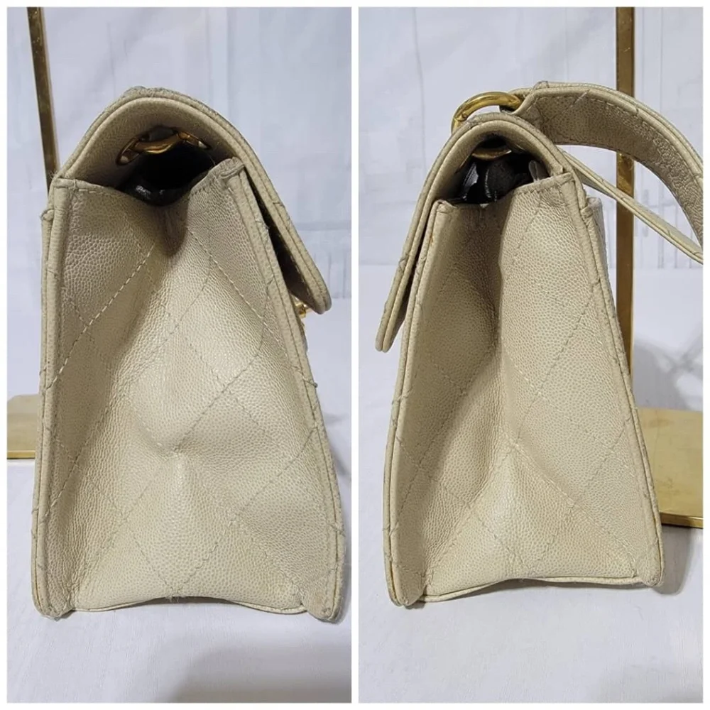 Authentic CHANEL Vintage Caviar Beige Flap Bag Beige Cream 24k Gold